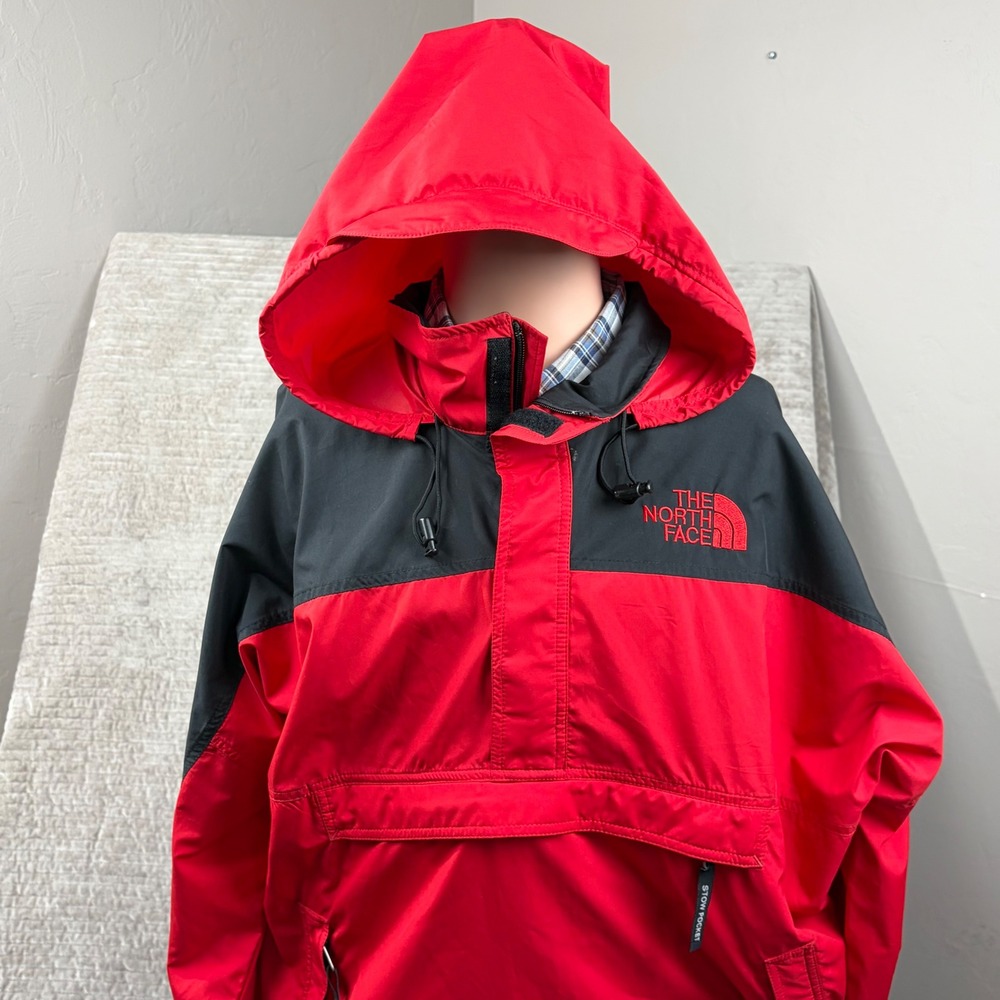 The North Face Large Red‎ Black Anorak Pullover Windbreaker Jacket Stow Pocket